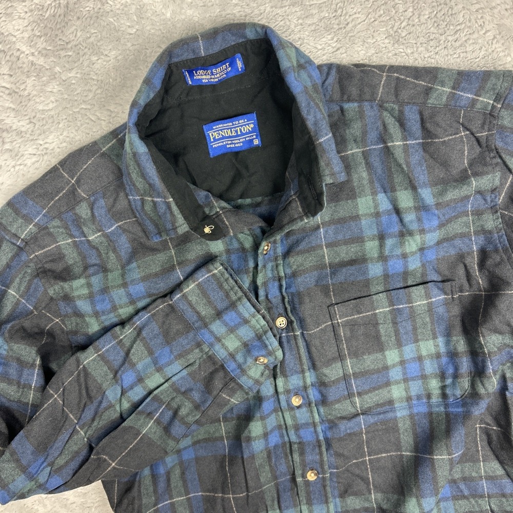 Pendleton Lodge Shirt Men's‎ M Black Watch Tartan Plaid 100% USA Virgin Wool